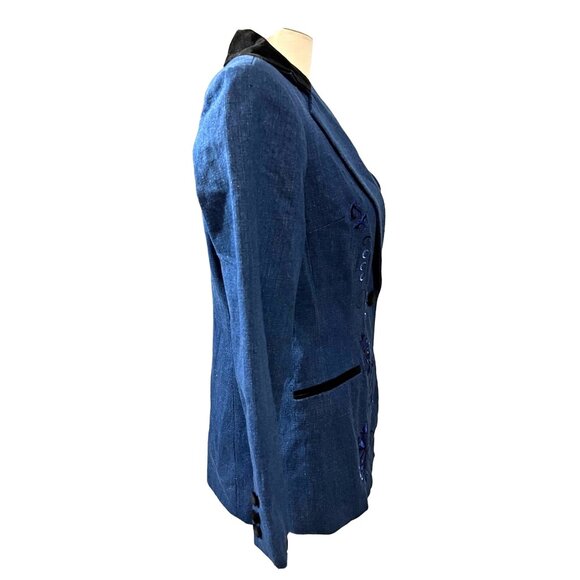 Coldwater Creek Vintage Velvet Embroidered Denim Blazer Sz 4 Petite Blue Black - Picture 10 of 14